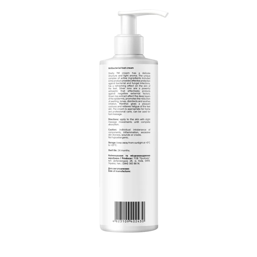 Shelly Antibacterial Foot Cream with Silver Ions, Green Tea Extract & Menthol 250 ml